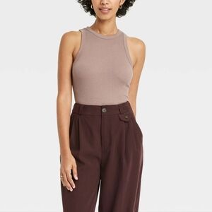 🌻 A New Day Slim Fit Ribbed Brown Colored Tank Top Size Medium